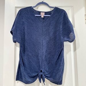 Blue Chicos size 1 shirt with tie v neck short sleeve